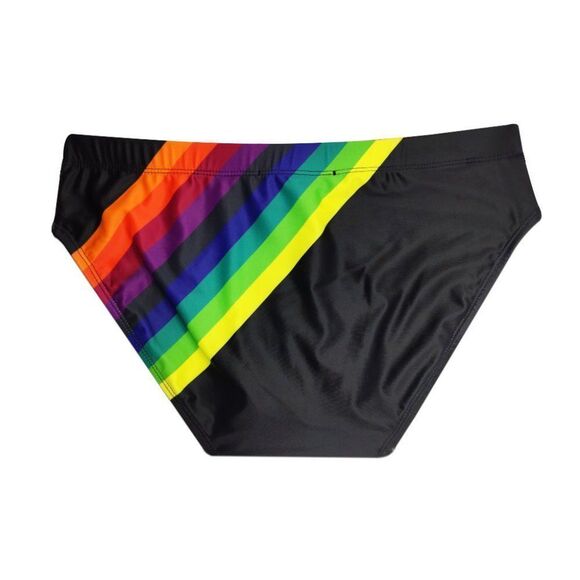 Men's Rainbow Stripes Speedo Swimwear Swim Briefs Beach Love is Love black L - Picture 5 of 5